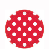 صحن احمر بلاستيكي منقط 7 انش 8 قطع